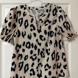 SHEIN Cream and Black Leopard Print Blouse Size S